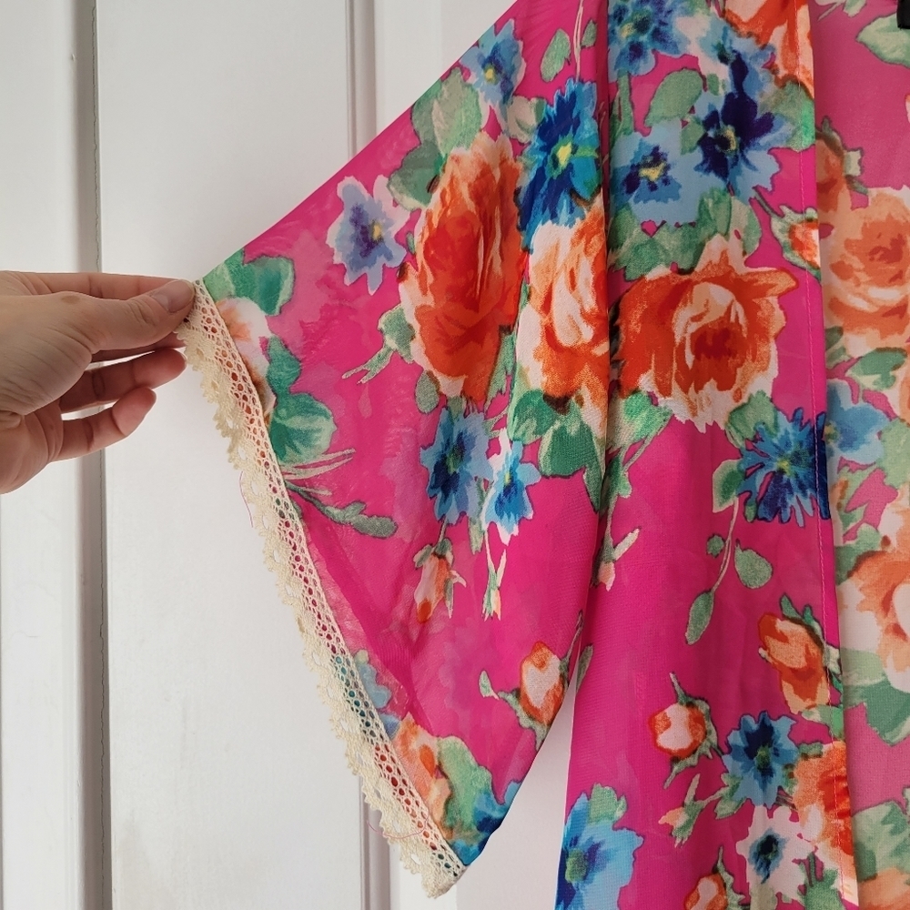 Floral Lace Pink Kimono Duster - Picture 2 of 5